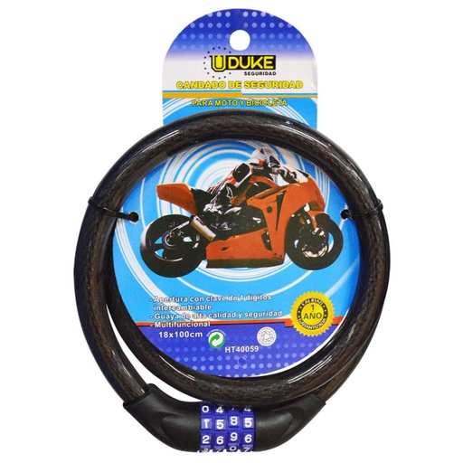 [7773] CANDADO MOTO CLAVE UDUKE 4 DIGITOS(1 ANO GARANTIA) (HT40059)