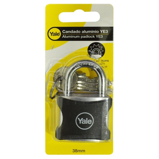 [11811] CANDADO YALE ENCAUCHETADO NEGRO 38MM ALUMINIO  (8854)