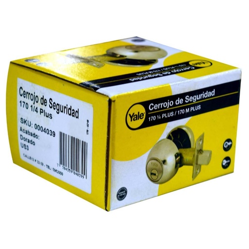 [11973] CHAPA CERROJO SEGURIDAD YALE 170 1/4 LLAVE PUNTO DORADA (4039)