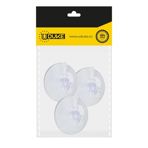 [9212K] CHUPA ADHESIVA TRANSPARENTE # 4 CON GANCHO PLASTICO PQT X 3 UDUKE