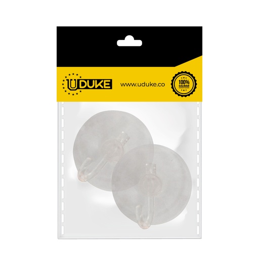 [9213K] CHUPA ADHESIVA TRANSPARENTE # 6 CON GANCHO PLASTICO PQT X 2 UDUKE