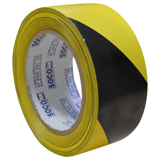 [10308] CINTA ADHESIVA DEMARCACION DE PISO Y/O SEGURIDAD SOCO AMARILLA NEGRA 2 X 33 MTS (48X33)(8888)