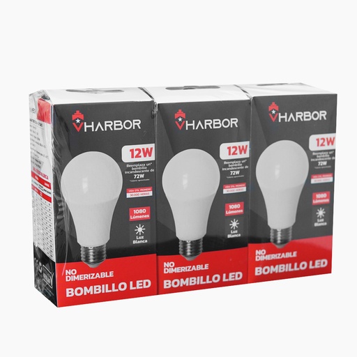 [19960] COMBO BOMBILLO LED 12W X 3 VHARBOR LUZ DIA E27 (6500K)(A60 )(HT2235)