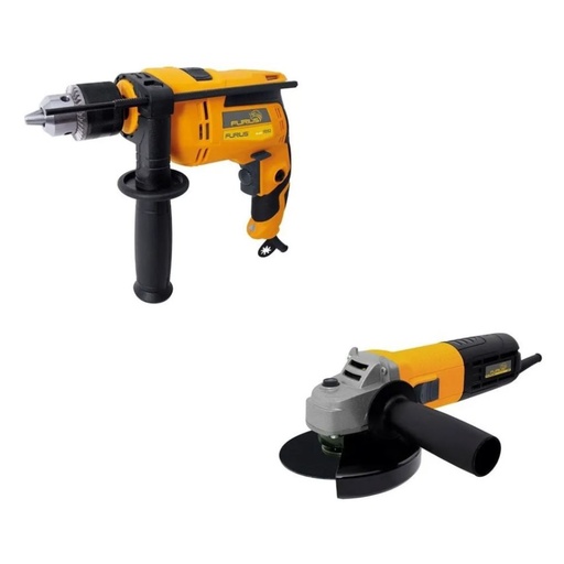 [C211] COMBO FURIUS (HSM2138) TALADRO PERCUTOR DRILL 1/2 550W (FD52) + PULIDORA DE 4 1/2 800W 11 RPM PROFESIONAL (FG71)