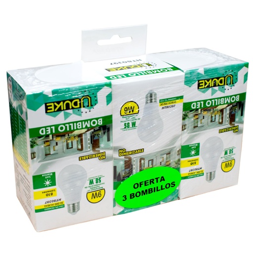 [P8793] COMBO X 3 BOMBILLO LED 9W UDUKE LUZ DIA E27 (6500K)(HT80397)