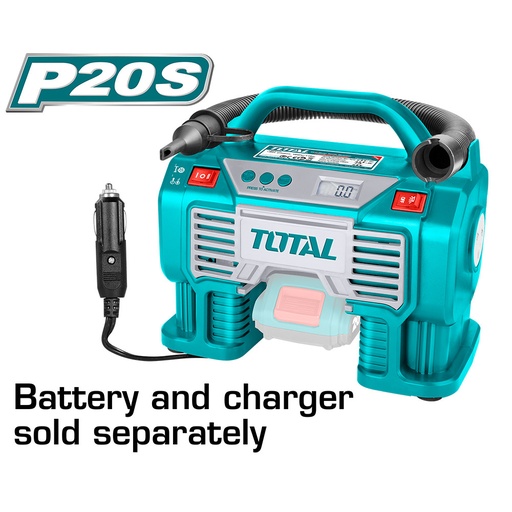 [14763] COMPRESOR MINI INALAMBRICO 20V 160PSI AUTOMATICO PARA CARRO BATERIA Y CARGADOR NO INCLUIDO TOTAL (TACLI2002)