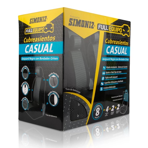 [18639] CUBREASIENTOS CASUAL FORRO JACQUARD NEGRO TKC X 8 PCS (105989)