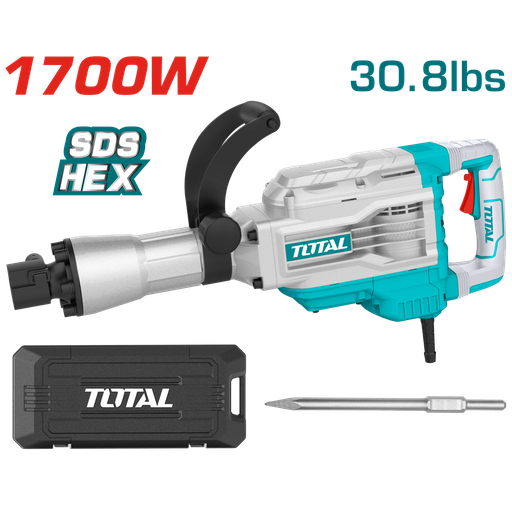 [18746] DEMOLEDOR SDS HEX 1700W 45JOULES INCLUYE UN CINCEL CAJA PLASTICA INDUSTRIAL TOTAL (UTH217458)