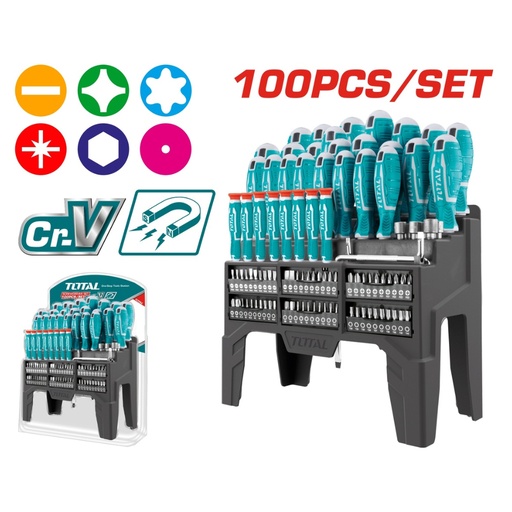 [15421] DESTORNILLADOR CROMO VANADIUM JUEGO X 100 PZS TOTAL (THT2506100)