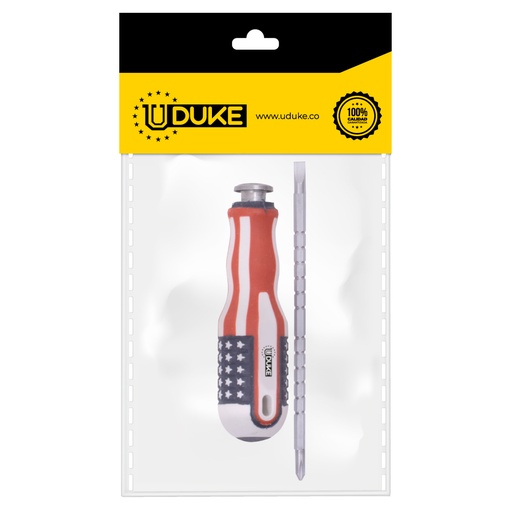 [8268K] DESTORNILLADOR DOBLE PUNTA GRANDE C/V CON SEGURO (1/4X4-6) PAQ X 1 UDUKE