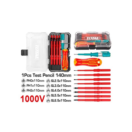 [15502] DESTORNILLADOR RELOJERO AISLADO JUEGO X 10 PZS 1000 V TOTAL (THTIS5106)