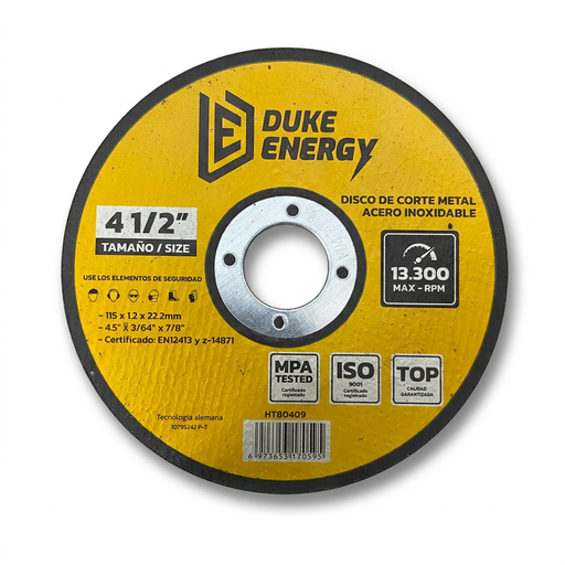 [12122] DISCO 4 1/2 CORTE METAL ACERO INOX 2 EN 1 DUKE ENERGY TECNOLOGIA ALEMANA (HT80409)