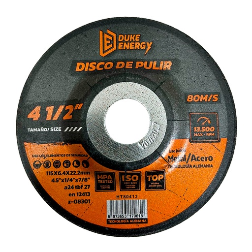 [12126] DISCO 4 1/2 X 1/4 X 7/8 PULIR METAL DUKE ENERGY TECNOLOGIA ALEMANA (HT80413)