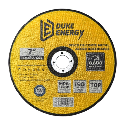 [12123] DISCO 7 CORTE METAL ACERO INOX 2 EN 1 DUKE ENERGY TECNOLOGIA ALEMANA (HT80410)