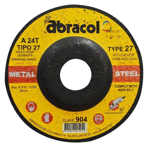 [6227] DISCO ABRACOL P/M 4 1/2 X 1/4 (DT27 115X6,4X22,23MM) (904) (ABD7A0024058)