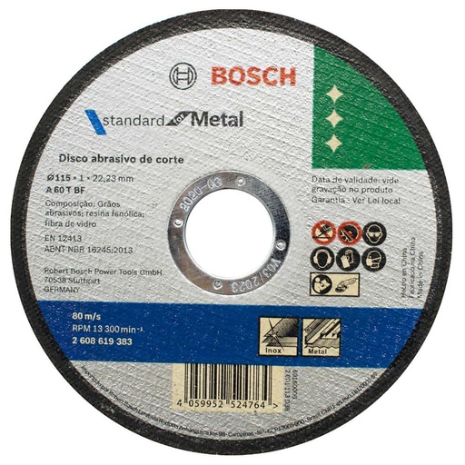 [9754A] DISCO BOSCH CORTE METAL 4 1/2 PLANO (4 1/2X1.0X7/8) (2608619383000)