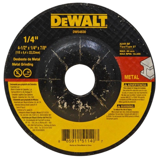 [698] DISCO DEWALT P/M 4 1/2 X 1/4 (DW54830)