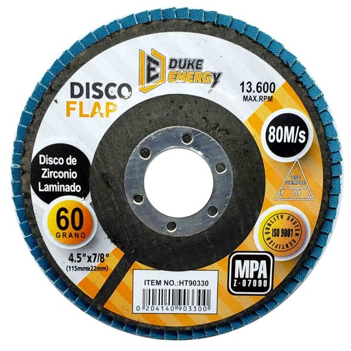 [12797] DISCO FLAP DUKE ENERGY 4 1/2 GRANO 60 ZIRCONIO (115MM X 22MM) (HT90330)