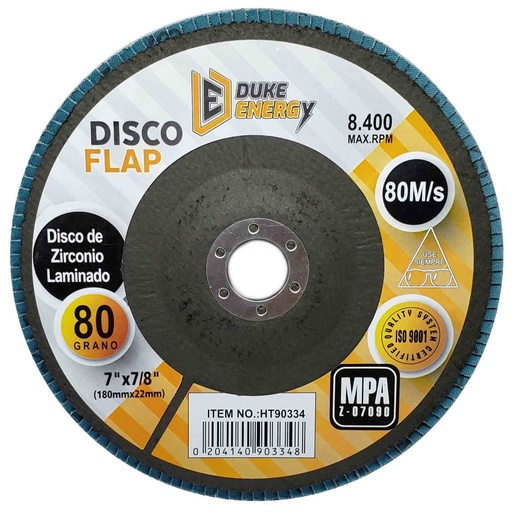 [12801] DISCO FLAP DUKE ENERGY 7 GRANO 80 ZIRCONIO (180MM X 22MM) (HT90334)