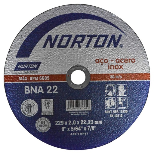 [10802] DISCO NORTON CORTE METAL/ACERO INOX 9 PLANO (9X5/64X7/8) (66253371369)(66252926955)BNA22