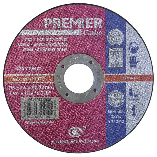 [9783] DISCO PREMIER CARBORUNDUM CORTE METAL/ACERO INOX 4 1/2 PLANO (41/2X1/16X7/8) (66252834638)