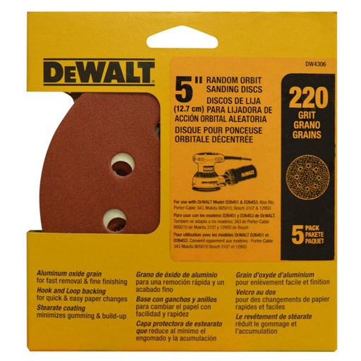 [11387] DISCO VELCRO DEWALT X5 - 5  ROJO GRANO 220 (DW4306)