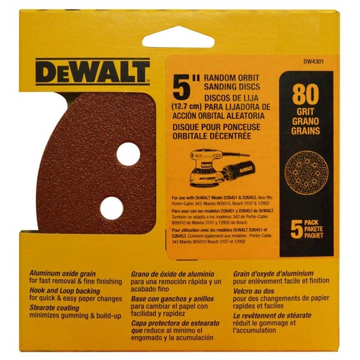 [11384] DISCO VELCRO DEWALT X5 - 5  ROJO GRANO 80 (DW4301)