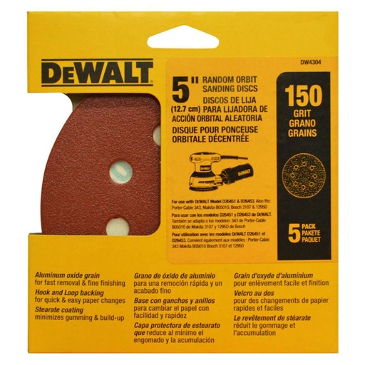 [11386] DISCO VELCRO DEWALT X5 - 5''  ROJO GRANO 150 (DW4304)