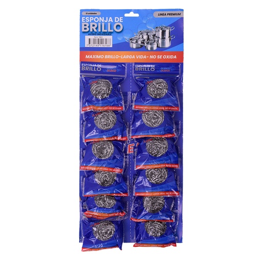 [18197] ESPONJILLA PARA LAVAR REDONDA ACERO INOX PREMIUM (RISTRA) (PAC50099-1865)