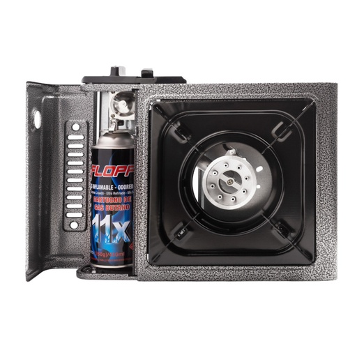 [17690] ESTUFA FOGON A GAS CAMPING NEGRO EN MALETA FL-HG01