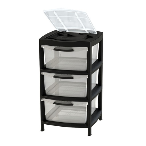 [15902] GAVETERO GRANDE TAPA ORGANIZADORA 3 GAVETAS NEGRO RIMAX (6497)