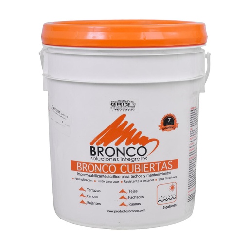 [18467] IMPERMEABILIZANTE ACRILICO 7 AÑOS BRONCOCUBIERTA CUÑETE GRIS (4BC4300119)