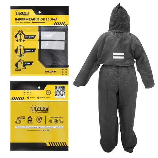 [11916S] IMPERMEABLE PARA MOTO PLASTICO COMPLETO REFLECTIVO CON SOLAPA TALLA M