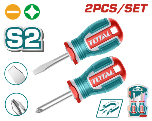 [21020] JUEGO DESTORNILLADORES X 2 PZS PUNTA IMANTADA (+)(-) 1/4 X 1 1/2" INDUSTRIAL SUPER TOTAL (TKSDS2226)