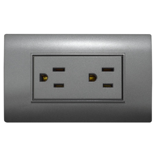 [1747G] LINEA BK PLUS GRIS INCRUSTAR TOMA DOBLE 110-220 (118K-06-FMGRY) (HT20708)