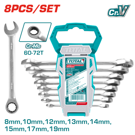 [21037] LLAVE MIXTA CON RACHE 8 - 19 MM JUEGO X 8 PZS SUPER SELECT TOTAL (THT102RK086)