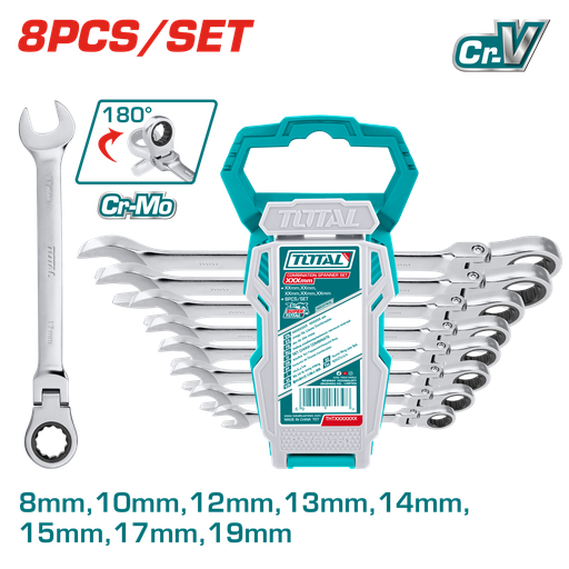 [21038] LLAVE MIXTA CON RACHE FLEXIBLE 8 - 19 MM JUEGO X 8 PZS SUPER SELECT TOTAL (THT102RK586)