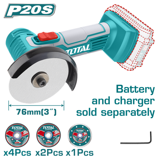 [20754] MINI PULIDORA 3" INALAMBRICA 20V INCLUYE  7 DISCOS INDUSTRIAL BATERIA Y CARGADOR SE VENDEN POR SEPARADO TOTAL (TAGLI7601)