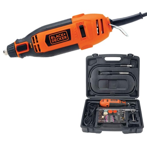 [5610] MOTO TOOL BLACK & DECKER ESTUCHE CON 113 ACCESORIOS +GUAYA FLEXIBLE + SOPORTE (RT18KA-B3)