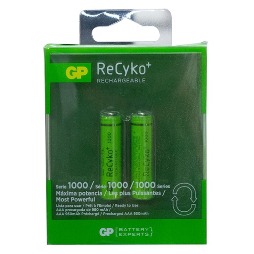 [10602] PILA RECARGABLE X 2 GP 1.2V  AAA 1000 MAH RECIKO (GP100AAAHC-C2K)