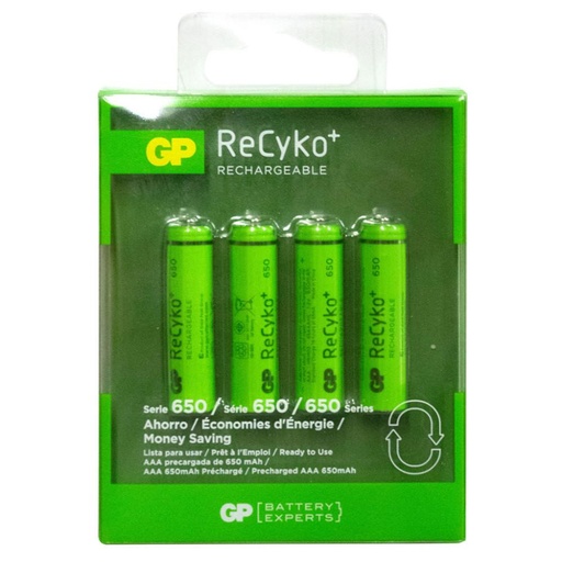 [13883] PILA RECARGABLE X 4 GP 1.2V AAA 650 MAH (GP65AAAHCBEP-C4N)