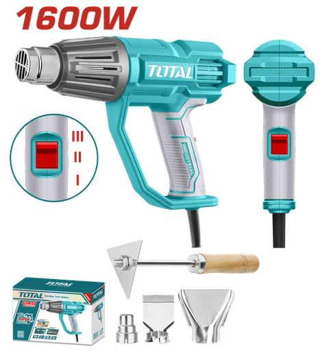 [19305] PISTOLA CALOR 1600W  INCLUYE 3 BOQUILLAS Y 1 RASCADOR  INDUSTRIAL TOTAL (UTB16078)