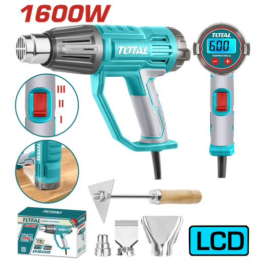 [19306] PISTOLA CALOR CON TEMPERATURA AJUSTABLE PANTALLA LCD 1600W  INCLUYE 3 BOQUILLAS Y 1 RASCADOR  INDUSTRIAL TOTAL (UTB16056)