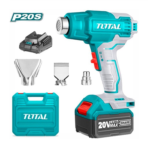 [16773] PISTOLA CALOR INALAMBRICA  20V INCLUYE 3 BOQUILLAS 1 BATERIA 4.0AH Y 1  CARGADOR INDUSTRIAL TOTAL (UTBLI20025)