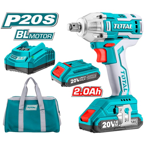 [14773] PISTOLA IMPACTO INALAMBRICA 1/2 20V 300NM INCLUYE 2 BATERIAS 1CARGADOR TOTAL (UTIWLI2001)