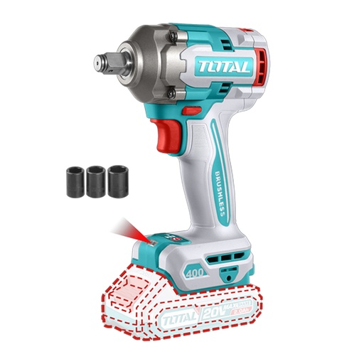 [20953] PISTOLA IMPACTO INALAMBRICA 1/2 20V 400 NM INCLUYE 3 COPAS 17,19,21 MM, CARGADOR Y BATERIA SE VENDEN POR SEPARADO INDUSTRIAL SUPER TOTAL (TIWLI20401)