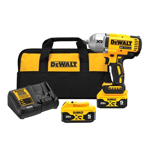[16751] PISTOLA IMPACTO INALAMBRICA DEWALT 1/2 20V MAX 2 BATERIA 5AH Y CARGADOR (DCF900P2-B3)