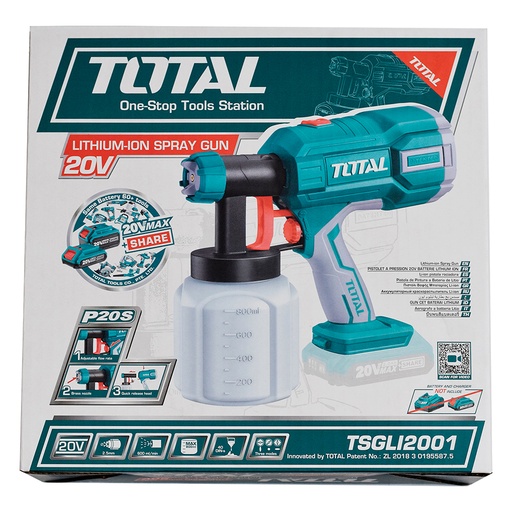 [14753] PISTOLA PINTAR INALAMBRICA 800ML 20V BATERIA Y CARGADOR NO INCLUIDO TOTAL (TSGLI2001)