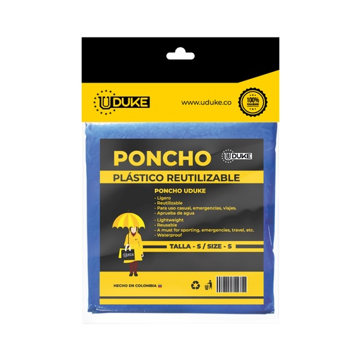 [15065K] PONCHO IMPERMEABLE PARA LLUVIA PLASTICO NINO 6-8 ANOS UDUKE
