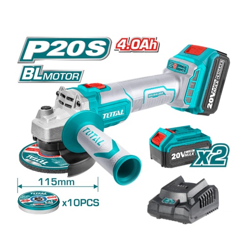 [16772] PULIDORA INALAMBRICA 20V INCLUYE 10 DISCOS PARA CORTE DE METAL 2 BATERIAS Y CARGADOR INDUSTRIAL TOTAL (UTAGLI2011582)